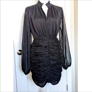 House of Harlow 1960 Black Ruched Long Sleeve Dress Fully Lined